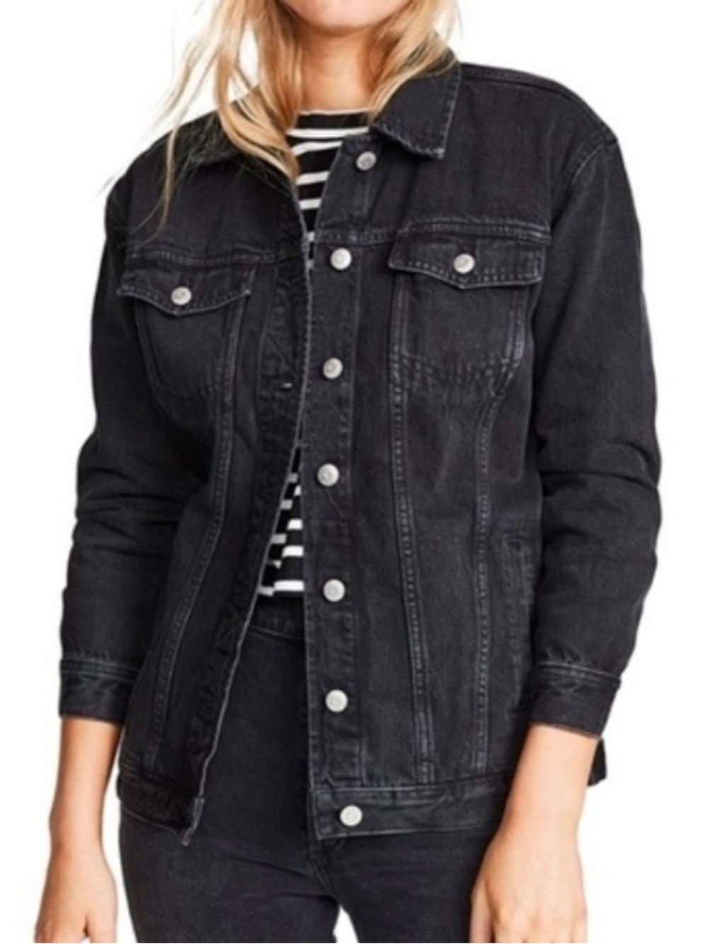 Madewell Women’s Black Denim Oversized Cotton Jacket, Classic Botton-Up. S. NWOT